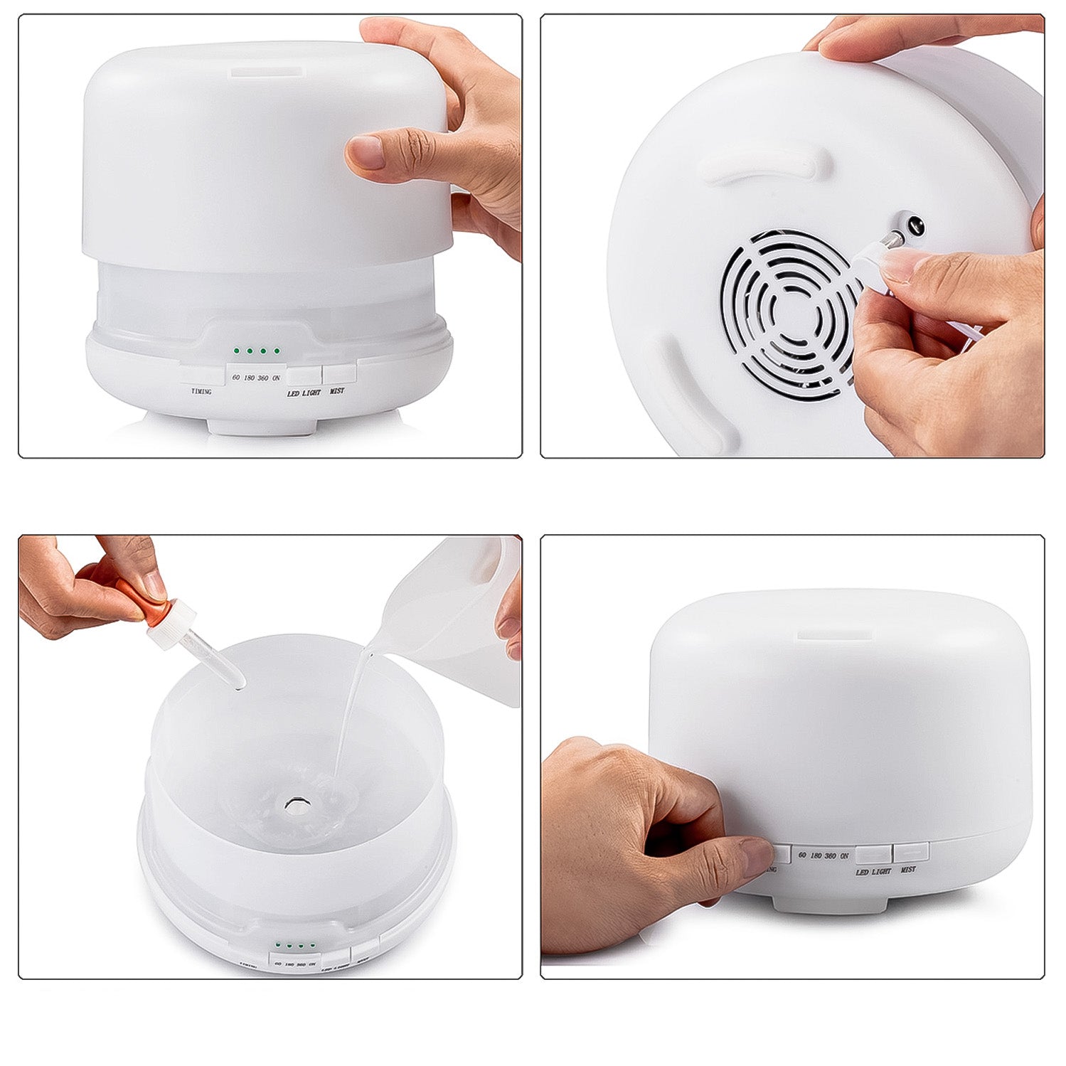 Humidificador Ultrasonico Difusor 500ml + 5 Esencias De Regalo 10ml c/u