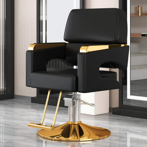 Sillón Barberia Ergonómico Altura Ajustable Negro Dorado